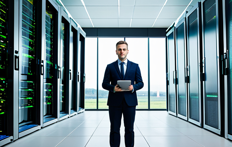 A professional AI engineer, fully clothed in a modest business suit, standing confidently in a state-of-the-art green data center. The background features sleek server racks illuminated by soft, eco-friendly lighting, with a subtle view through a large window revealing a distant wind farm under a clear sky. The engineer holds a tablet displaying energy efficiency metrics. The atmosphere is calm and forward-thinking. Perfect anatomy, correct proportions, natural pose, well-formed hands, proper finger count, natural body proportions. Professional photography, high quality, safe for work, appropriate content, fully clothed, professional, family-friendly.