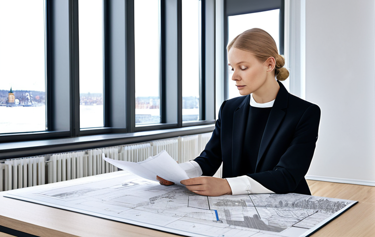 효과적인 피드포워드 신경망 설계 방법 - Modern Architect at Work**
A professional female architect, fully clothed in stylish yet modest bus...