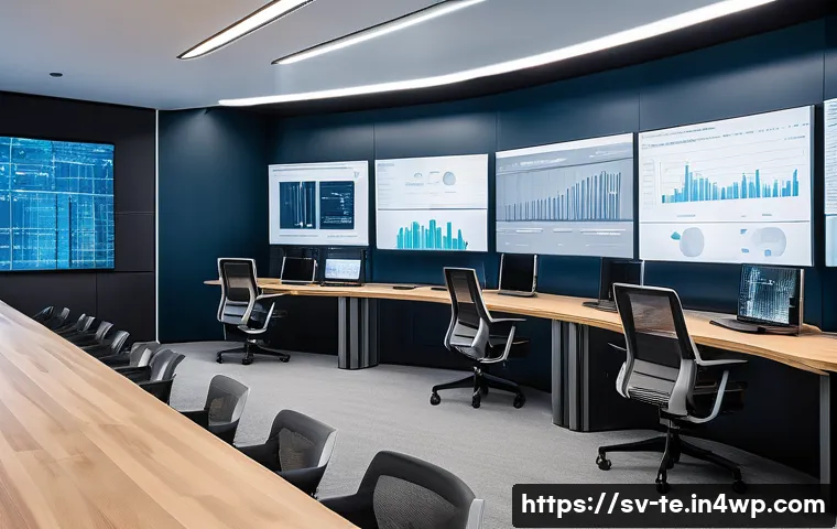 AI 프로젝트의 성공을 위한 아키텍처 설계 - A high-tech AI architecture control room featuring multiple large transparent screens displaying rea...