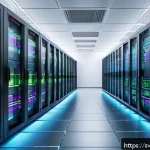 모델 컴파일 시 아키텍처 선택의 중요성 - A detailed illustration of a modern AI model compilation architecture in a high-tech server room set...